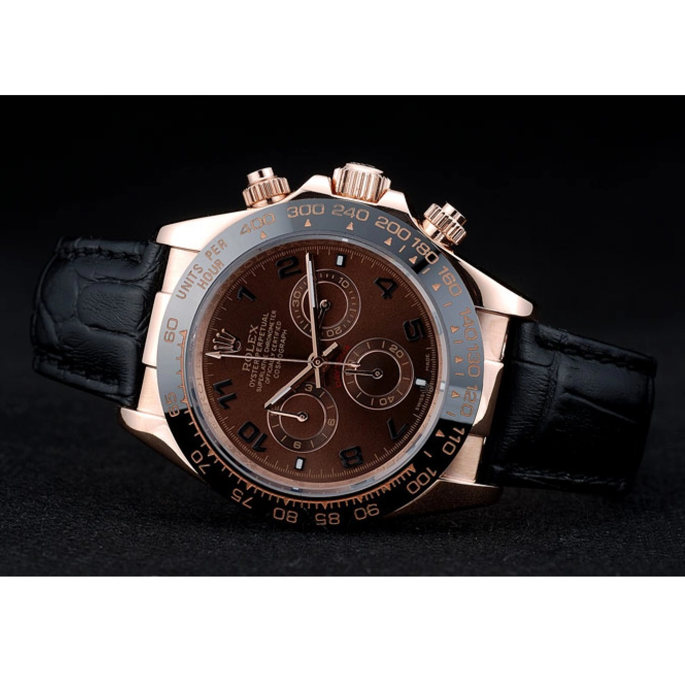 Rolex copies cheap Dial Black Black Leather Strap Rolex Ceramic Bezel Daytona 41975 Brown 0712